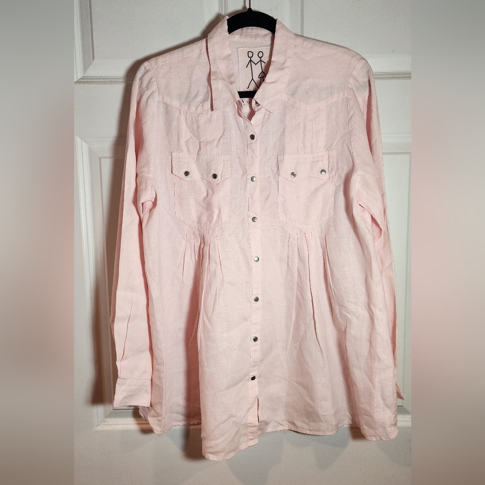 Pete & Greta Johnny Was Light Pink Oversized Snap Up Cotton Shirt M